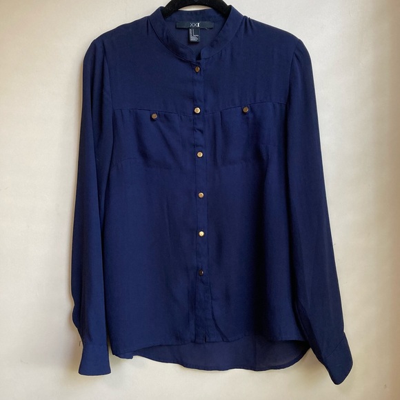 Forever 21 Navy & Gold Button Up Blouse - Picture 1 of 3
